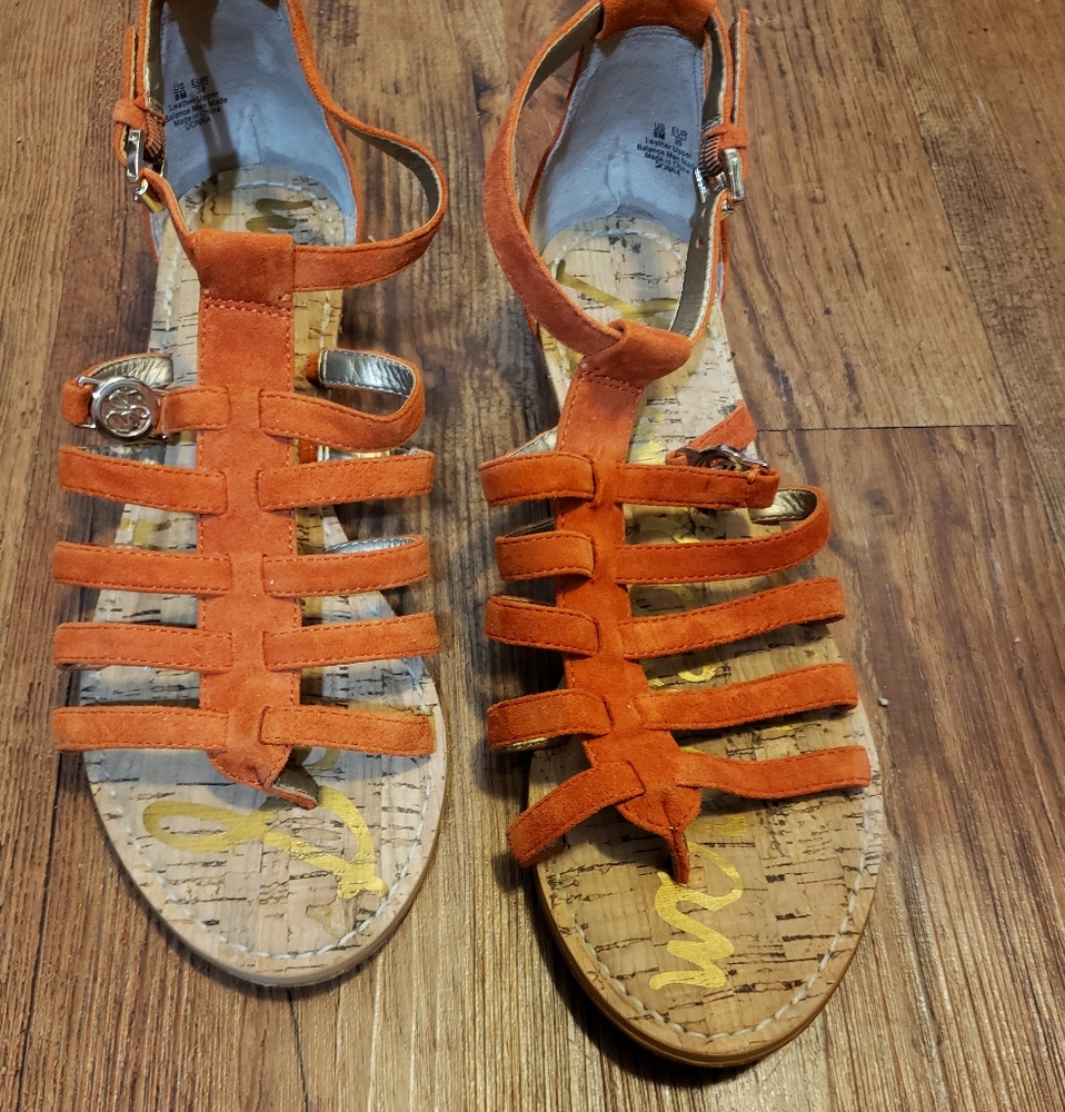 Sam Edelman Orange Suede Multi-Strap Gladiator Sandals